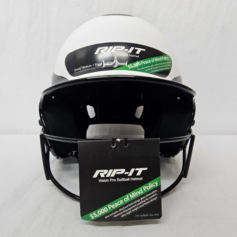 RIP-IT Vision Pro Softball Batting Helmet Face Guard White Black S/M 6-6 7/8